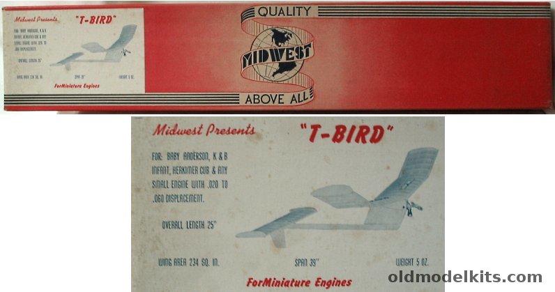Midwest T-Bird (Tbird) - 39 inch Wingspan Aircraft for Sport or Competition Free Flight, FG-7 plastic model kit